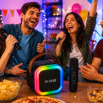 PARLANTE INALÁMBRICO BLUETOOTH KLASSE KS9002 CON LED RGB + 2 MICRÓFONOS KARAOKE