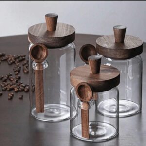 Frascos de Vidrio con Tapa de Madera y Cuchara X 3