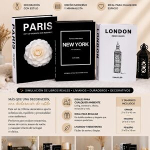 SET DE 3 LIBROS DECORATIVOS – PARIS, NEW YORK & LONDON ✨